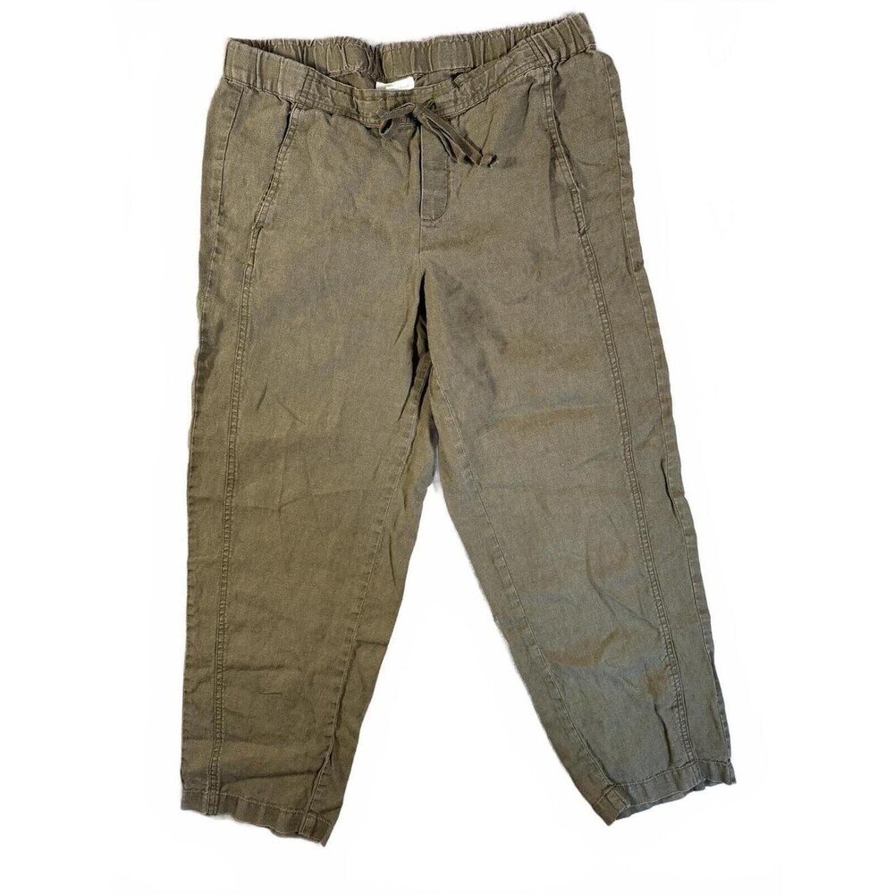 J Jill Love Linen Olive Green Linen Pants Size Medium Drawstring Wide Leg